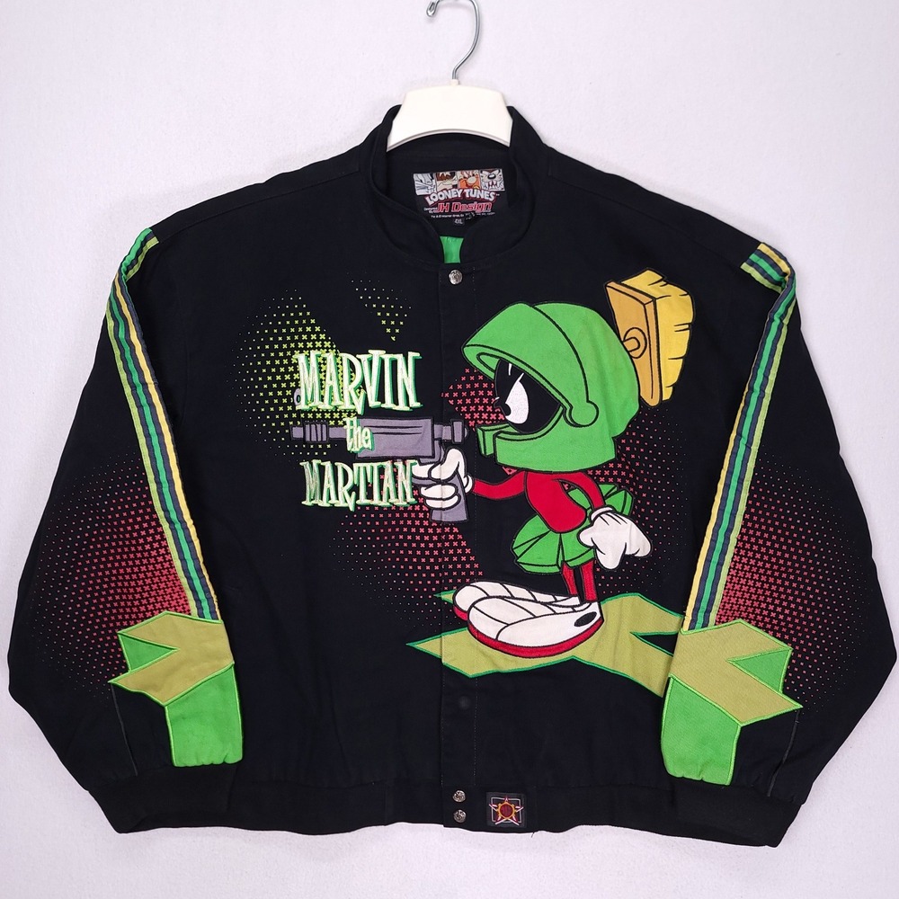 Vintage Marvin the Martian Looney Tunes Racing Jacket Black 4XL Jeff Hamilton JH
